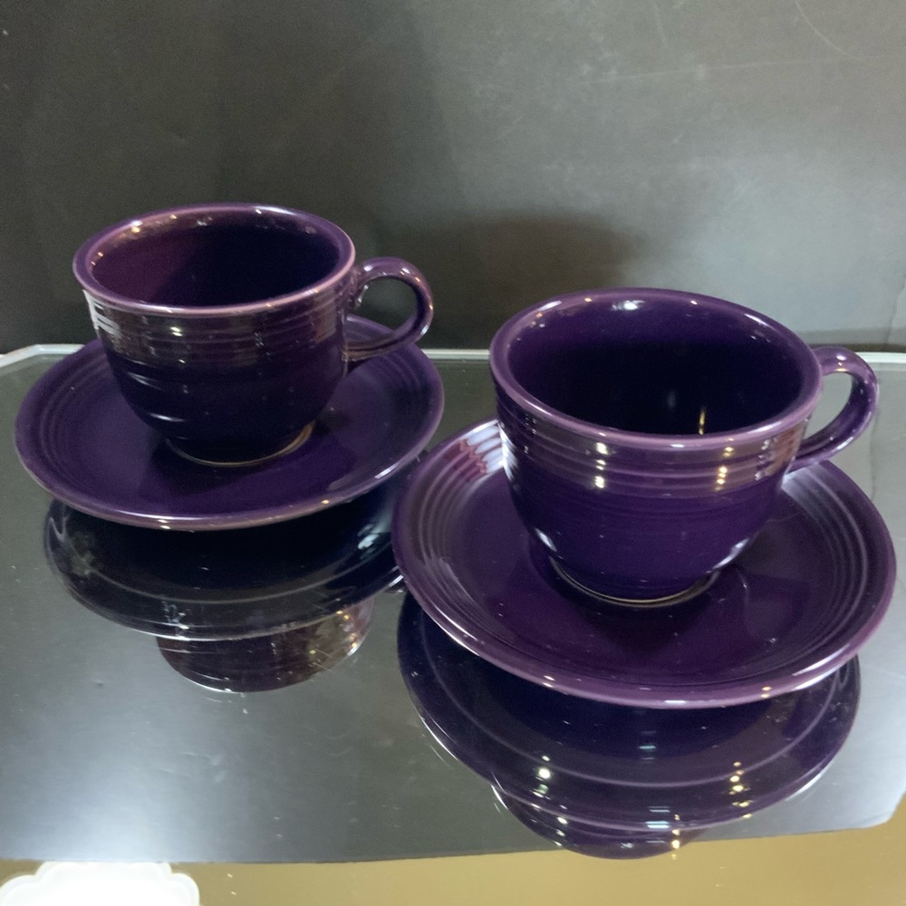 Fiesta Set of Two Cups with 2 Saucers Plum Purple Retired Color